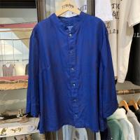 BLUEBLUE JAPAN インディゴ リヨセル ハナビプリント スタンドカラーシャツ ウイメンズ