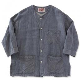 LINEN DENIM NOCOLLAR HS SHIRT