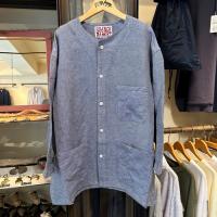 LINEN DENIM NOCOLLAR HS SHIRT