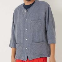 LINEN DENIM NOCOLLAR HS SHIRT