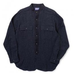 コットンウールガーゼストライプバンドカラーシャツ