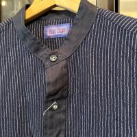 コットンウールガーゼストライプバンドカラーシャツ